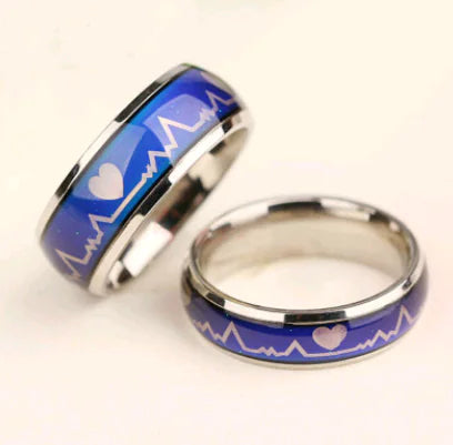 Titanium Steel Couple ECG Mood Color Changing Rings