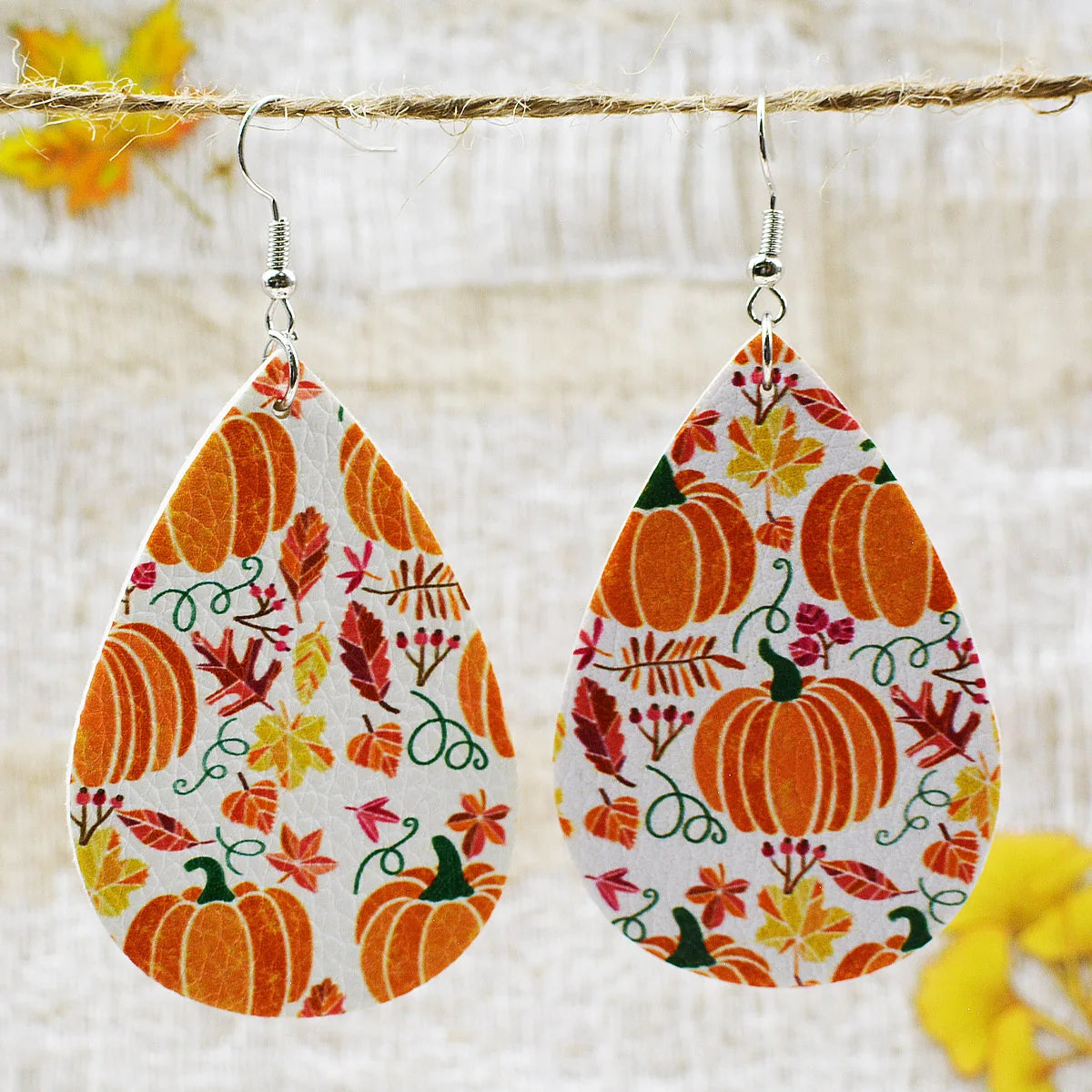 2022 Fall Thanksgiving Maple Leaf Chinese Restaurant Pumpkin Sunflower Drop Shaped PU Leather Earrings