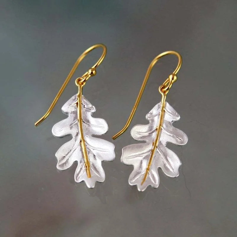 Gold Oak Leaf Hook Autumn Fall Jewelry for Women Boho Earrings