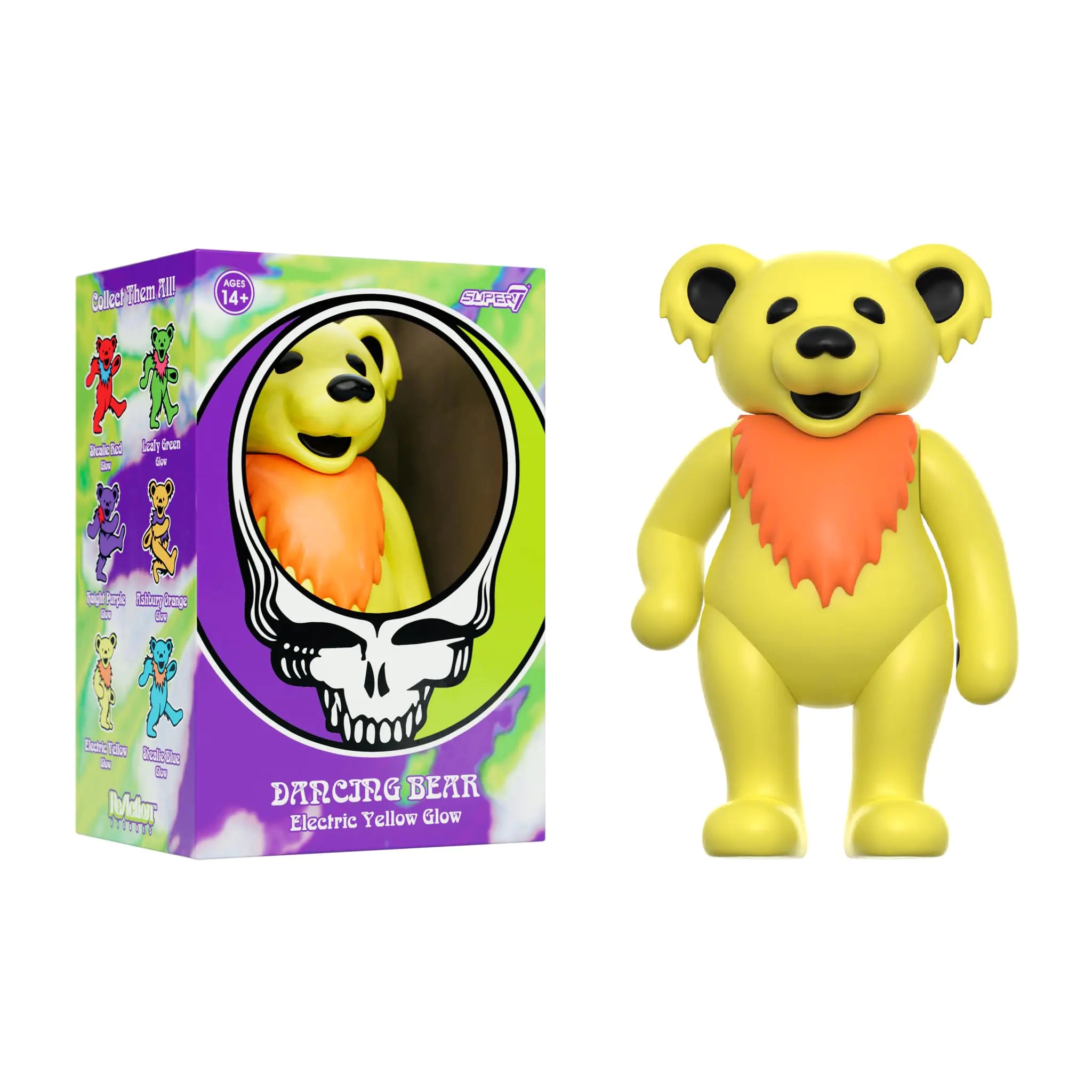 Super7 Grateful Dead Dancing Bear (Glow in The Dark) - 3.75" Grateful Dead Action Figure with Peg Stand Accessory Classic Music Collectibles and Retro Toys