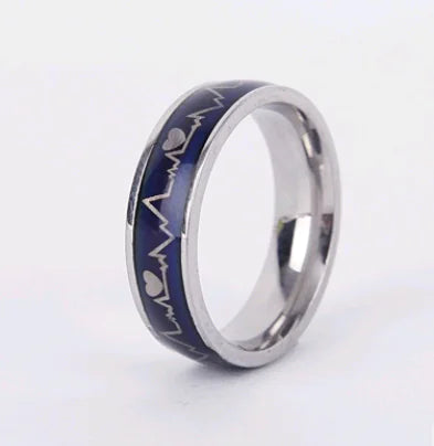 Titanium Steel Couple ECG Mood Color Changing Rings