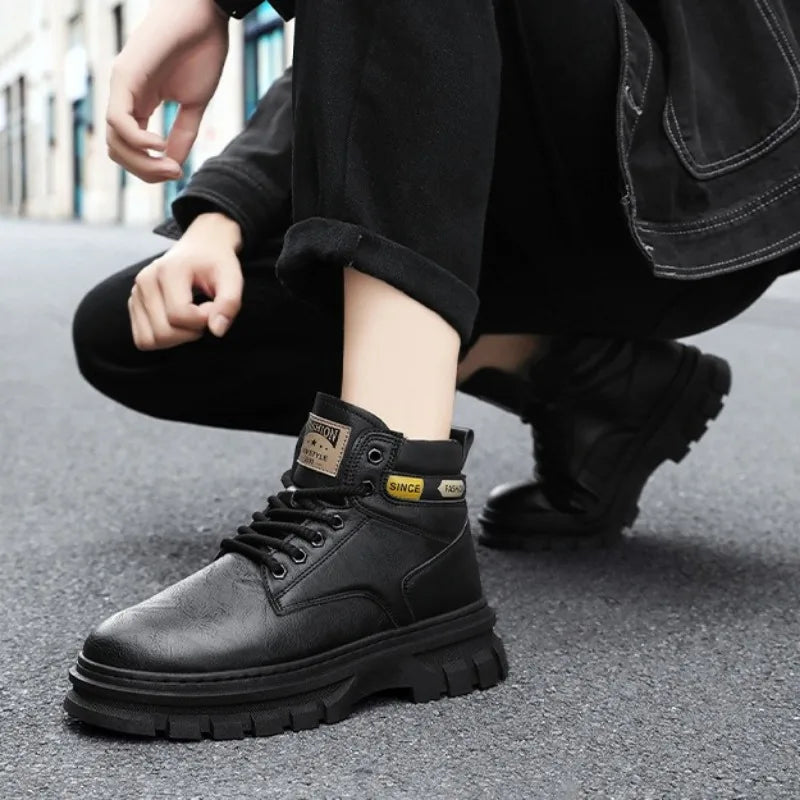 Vintage Men Platform Ankle Boots Autumn Winter British Chelsea Leather Boots Outdoor Non Slip Warm Casual Work Boot Botas Hombre
