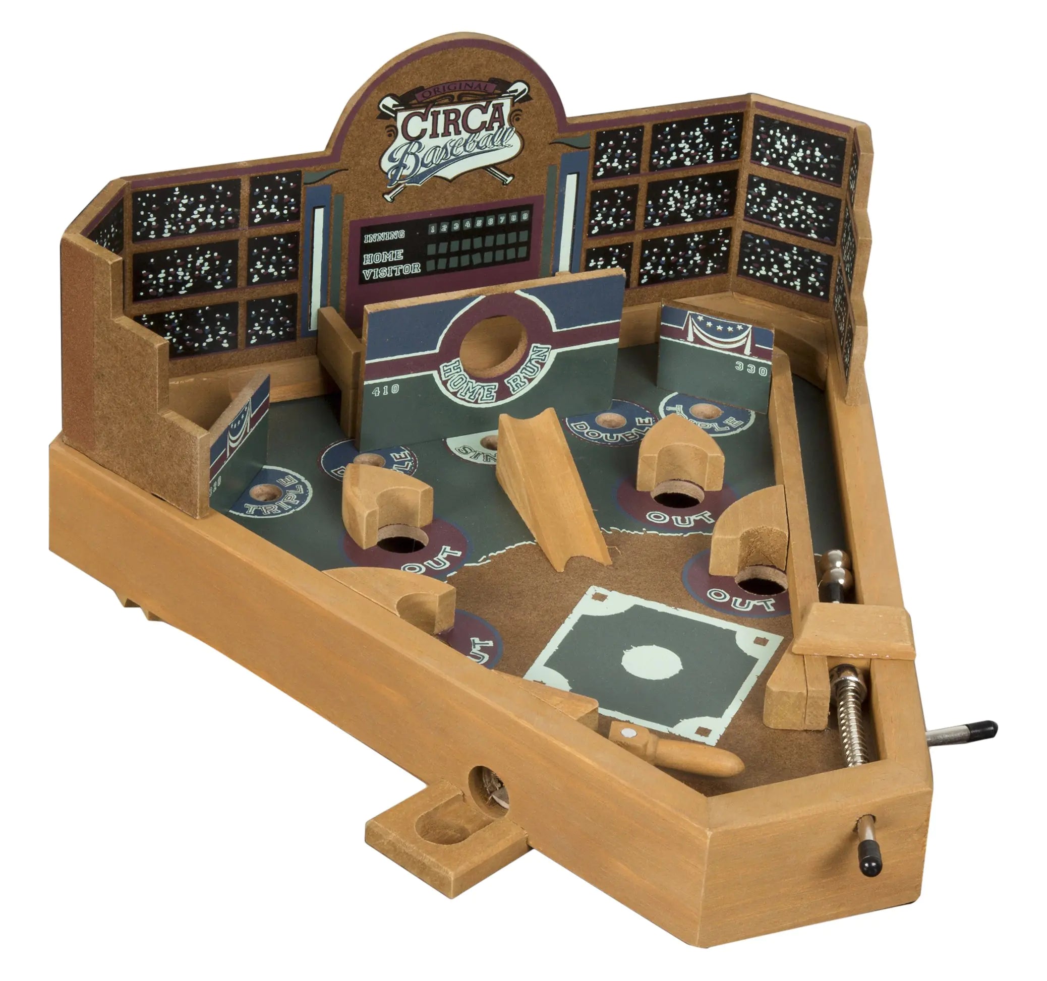 Hey! Play! Baseball Pinball Tabletop Skill Game - Classic Miniature Wooden Retro Sports Arcade Desktop Toy for Adult Collectors and Children NULL 13 x 12.25 x 8"