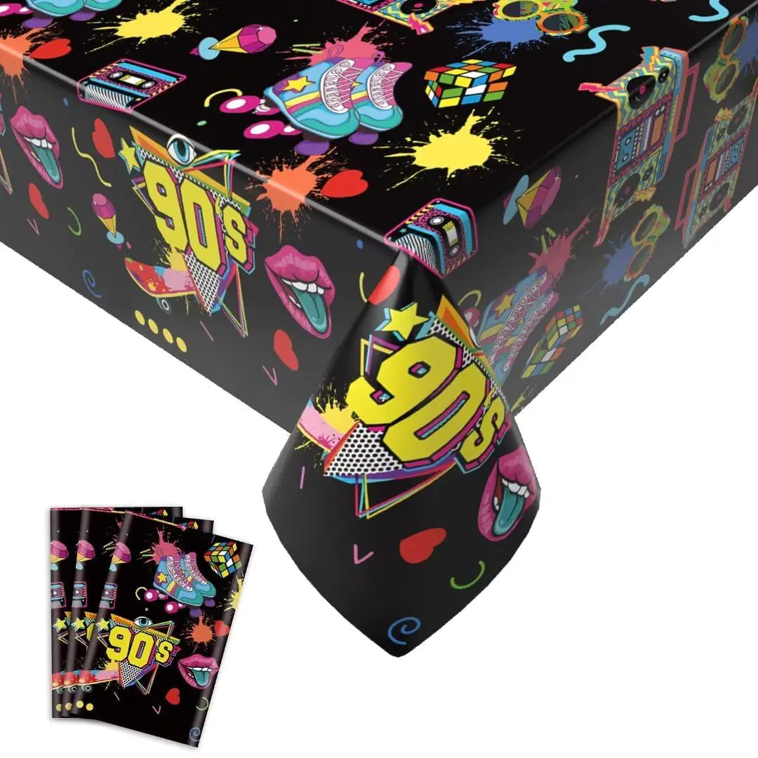3 Pack 90’s Party Tablecloth Back to The 90s Party Table Cover Rectangle Graffiti Plastic Table Cloth Disposable Party Decoration for Throwback Theme 1990s Hip Hop Theme Birthday Party 54x108 inch