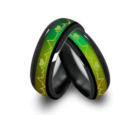 Titanium Steel Couple ECG Mood Color Changing Rings