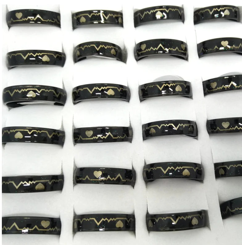 Titanium Steel Couple ECG Mood Color Changing Rings