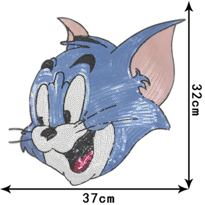 Cat and Mouse Sequin Fabric Iron-On Patch for Clothing