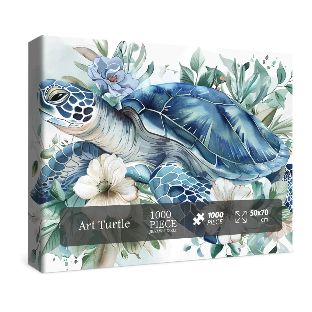 Sea Turtle Puzzles Flower Puzzle for Adults 1000 Pieces Animal Art Jigsaw Puzzles 1000 Pieces Nature Puzzle Fantasy Green Turtle Painting Puzzle