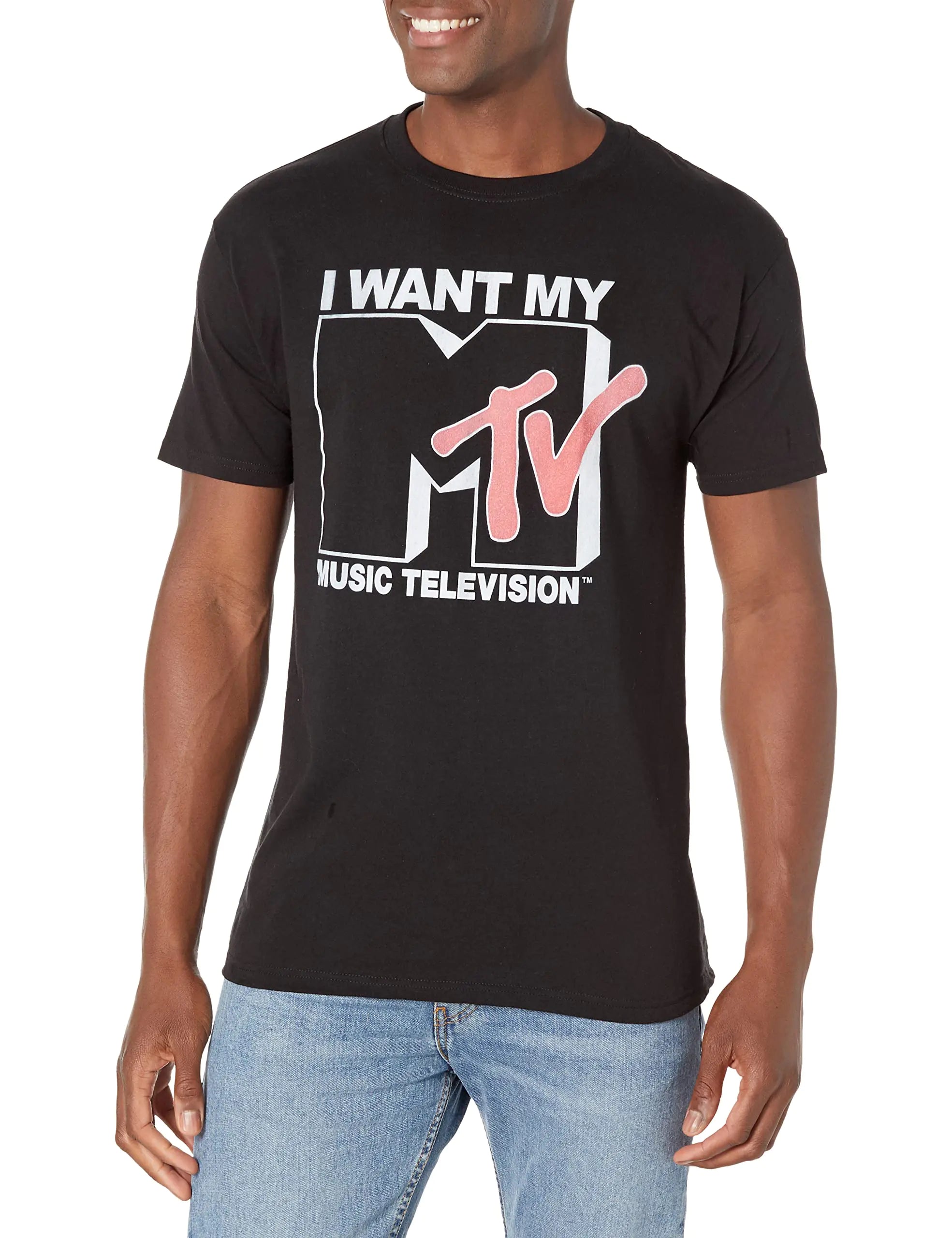 MTV Mens I Want My Music Television T-Shirt - Black - Small