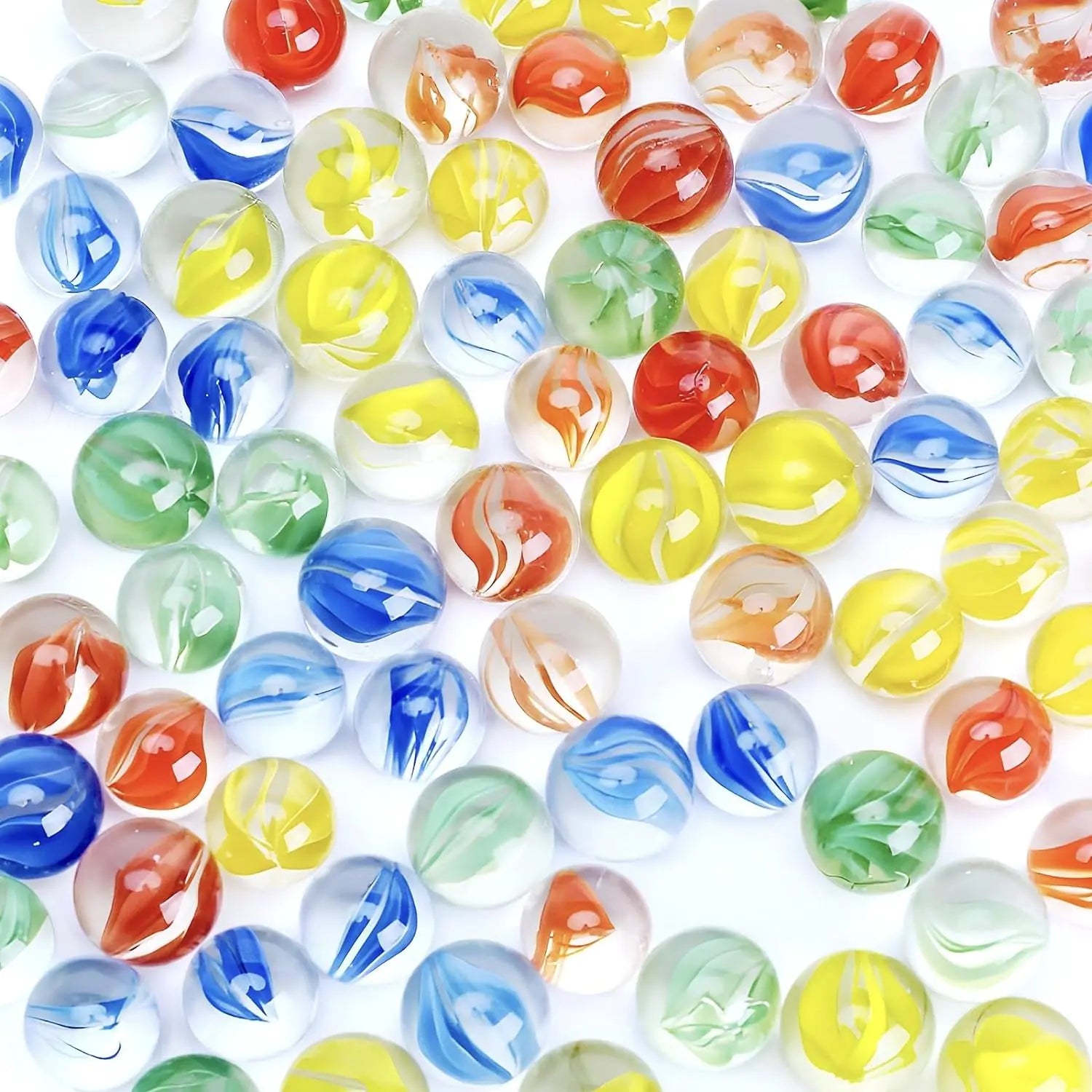 LovesTown 60PCS Glass Marbles Bulk 0.63inch Cats Eyes Glass Marbles Mixed Marbles Styles Fun Retro Toys for Kids Marble Games DIY Home Decoration