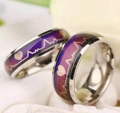 Titanium Steel Couple ECG Mood Color Changing Rings
