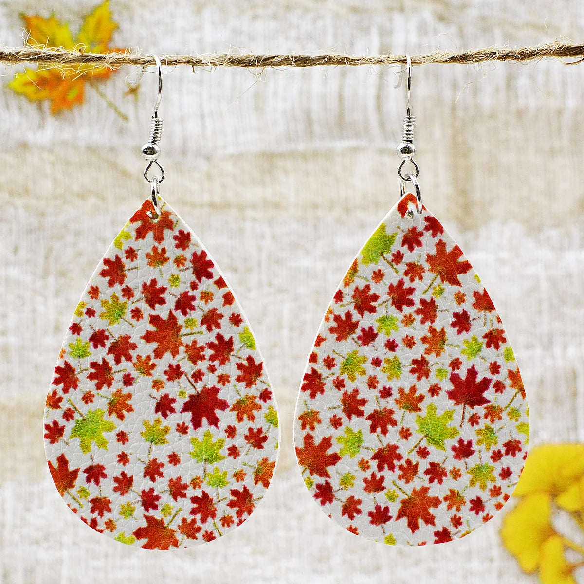 2022 Fall Thanksgiving Maple Leaf Chinese Restaurant Pumpkin Sunflower Drop Shaped PU Leather Earrings