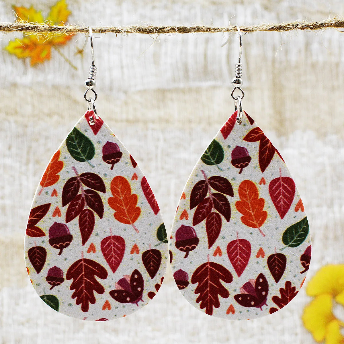 2022 Fall Thanksgiving Maple Leaf Chinese Restaurant Pumpkin Sunflower Drop Shaped PU Leather Earrings