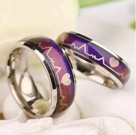 Titanium Steel Couple ECG Mood Color Changing Rings