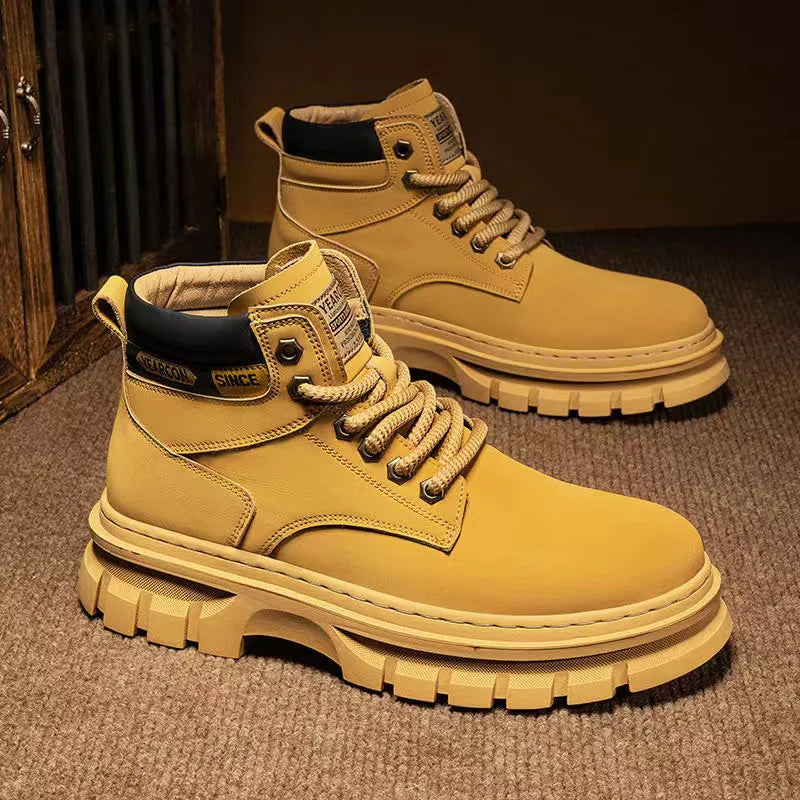 Vintage Men Platform Ankle Boots Autumn Winter British Chelsea Leather Boots Outdoor Non Slip Warm Casual Work Boot Botas Hombre