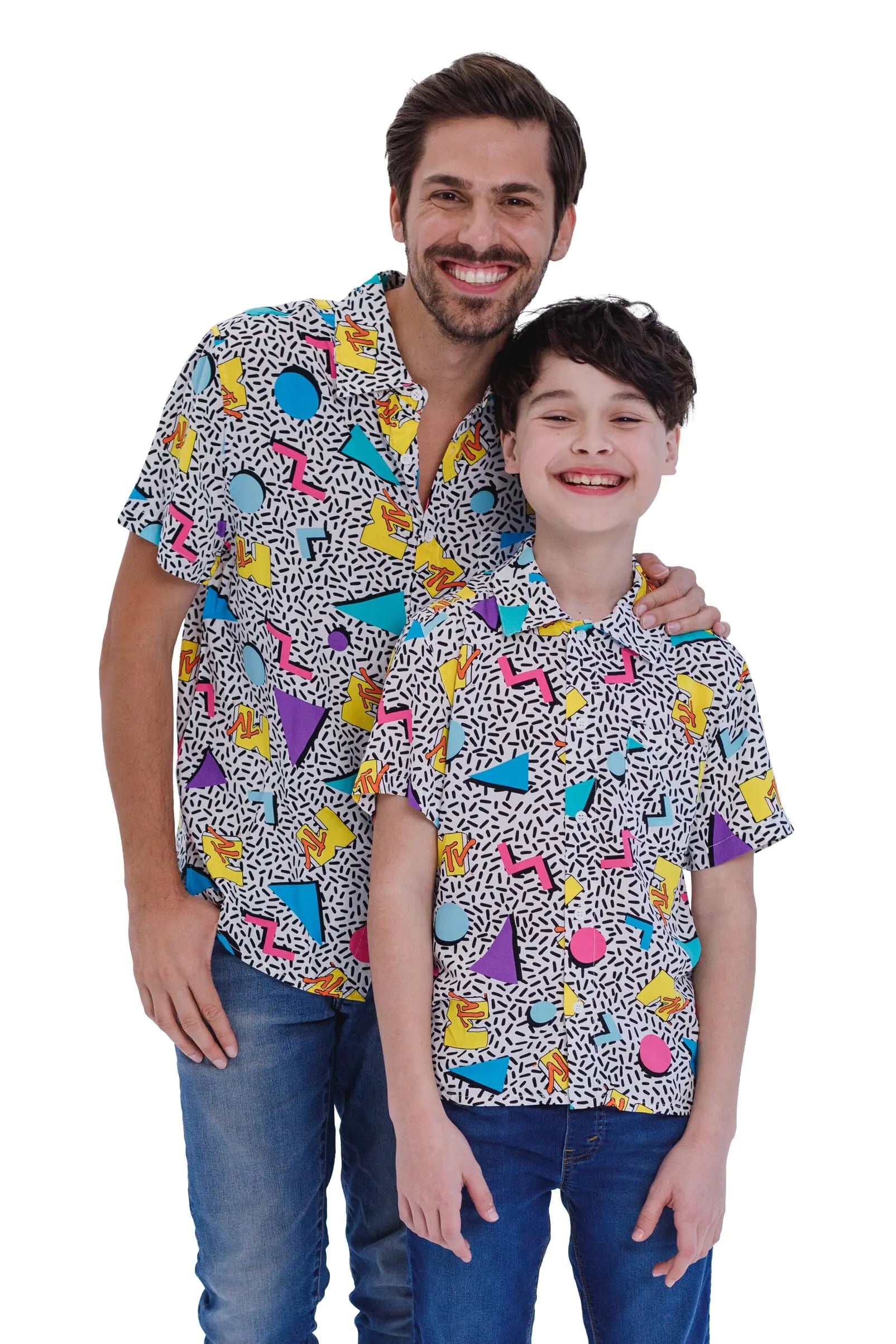 MTV Music Television Matching Family Button Down Dress Shirt Neon Logo Mens Medium