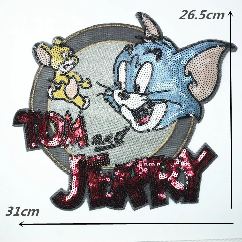 Cat and Mouse Sequin Fabric Iron-On Patch for Clothing