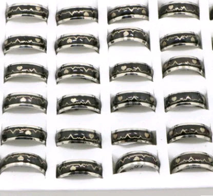 Titanium Steel Couple ECG Mood Color Changing Rings
