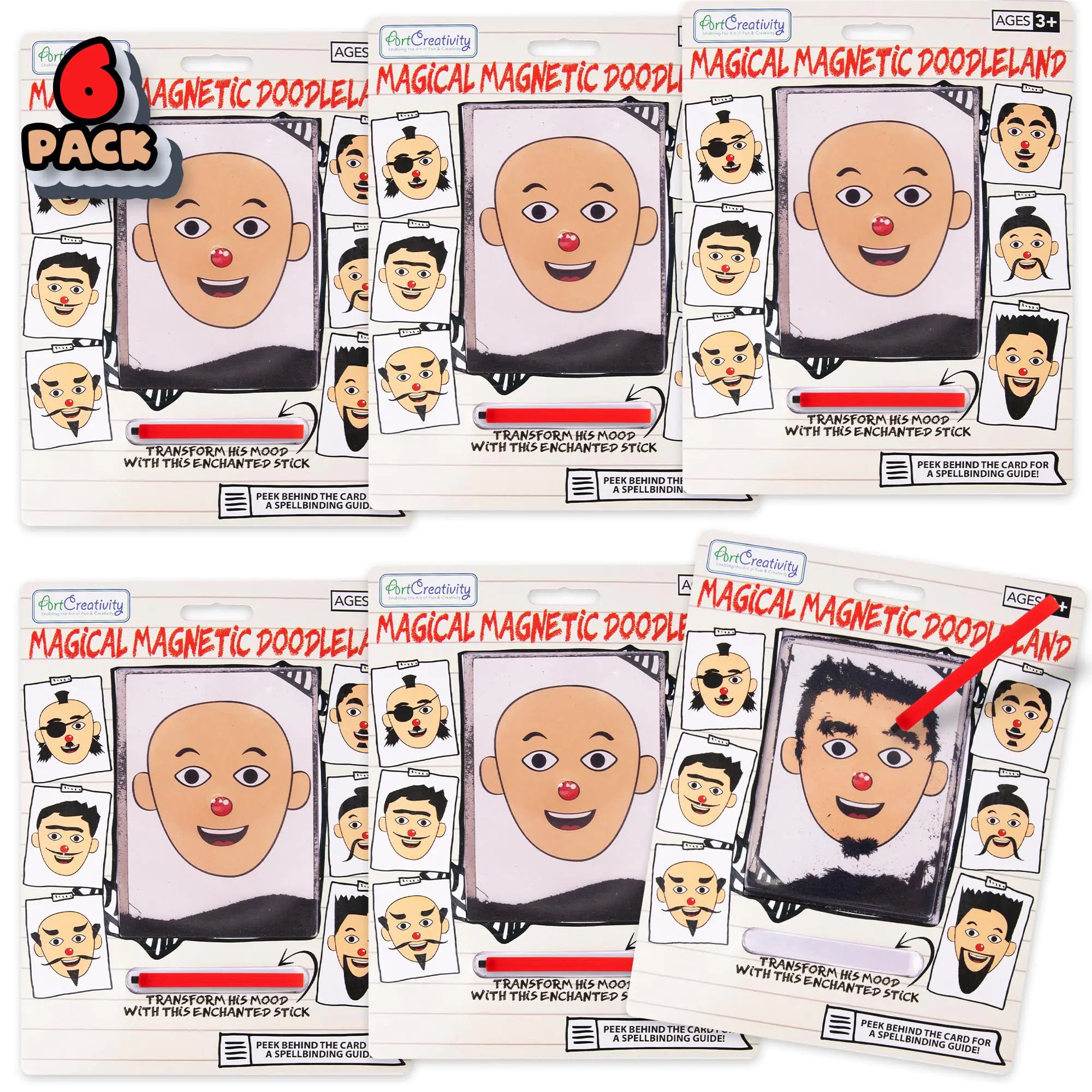 ArtCreativity Magnetic Face Doodle Board - 6 Pack - Magnetic Drawing Board for Kids - Create Different Hair and Beard Styles - Magnetic Travel Games - Retro Toys from The 90s - Gifts for Kids 3 Plus