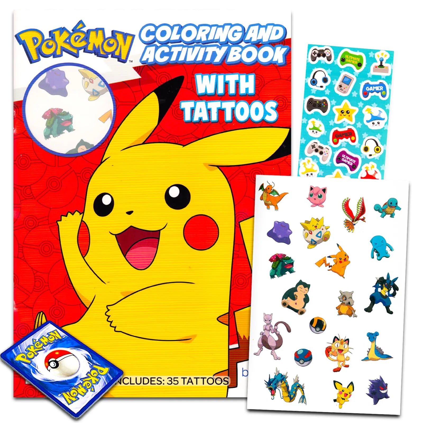 Pokemon Tattoos Party Favors Bundle - 50+ Pokemon Temporary Tattoos for Kids Boys Girls Plus Pokemon Cards More | Pokemon Party Supplies Set