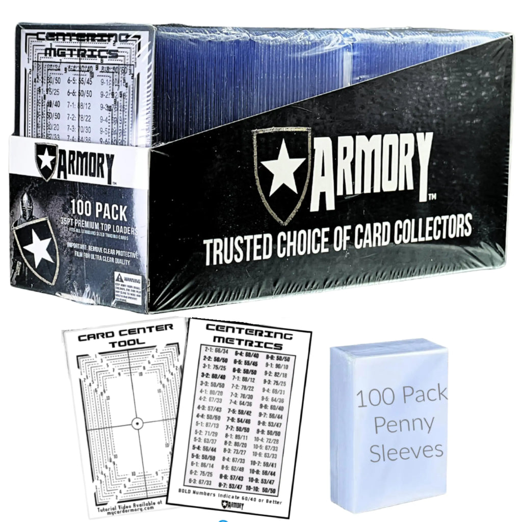 100 Pack Premium Toploaders Top Loaders for Trading Cards + 100 Penny Sleeves and Card Centering Tool Pokemon Topps MTG Kpop