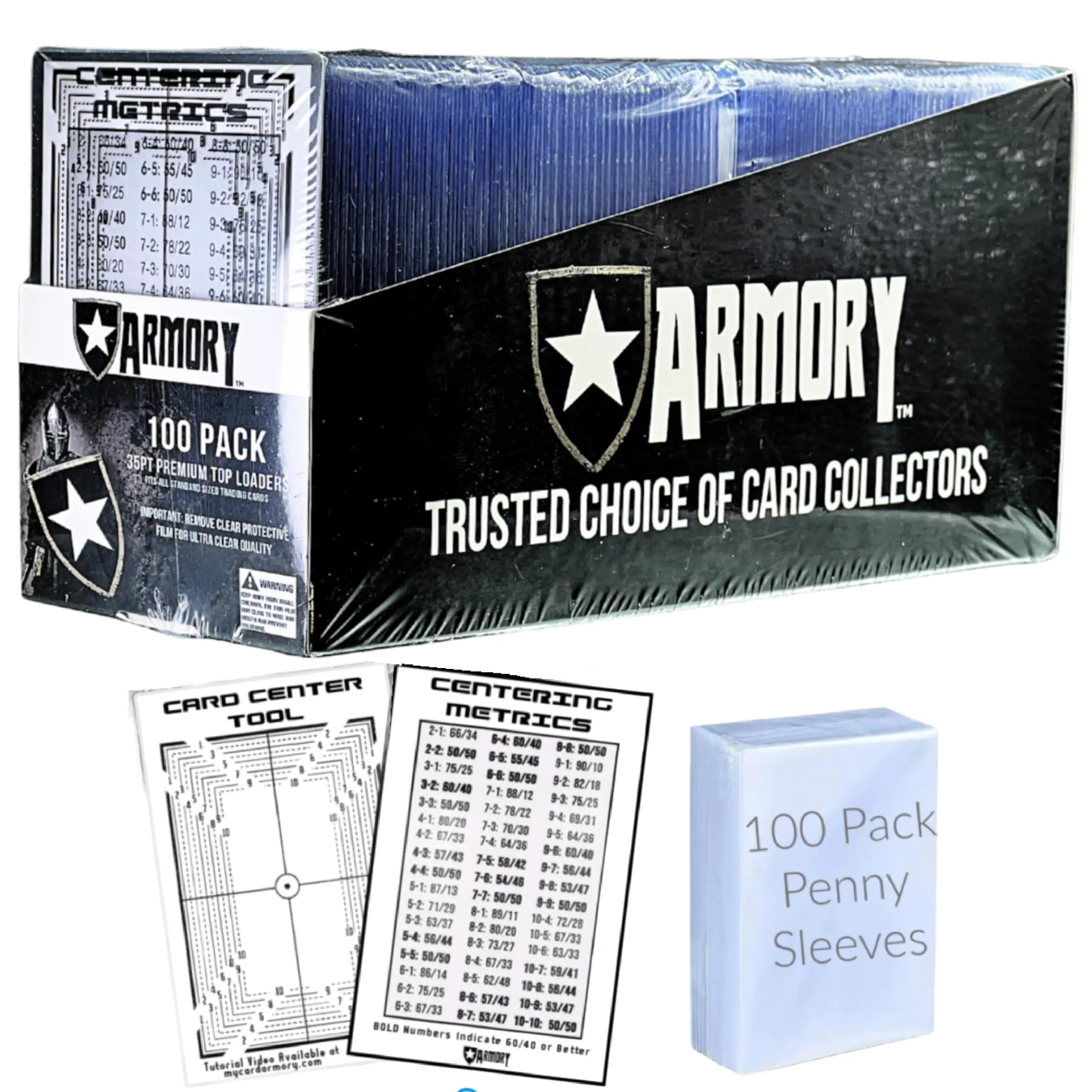 100 Pack Premium Toploaders Top Loaders for Trading Cards + 100 Penny Sleeves and Card Centering Tool Pokemon Topps MTG Kpop