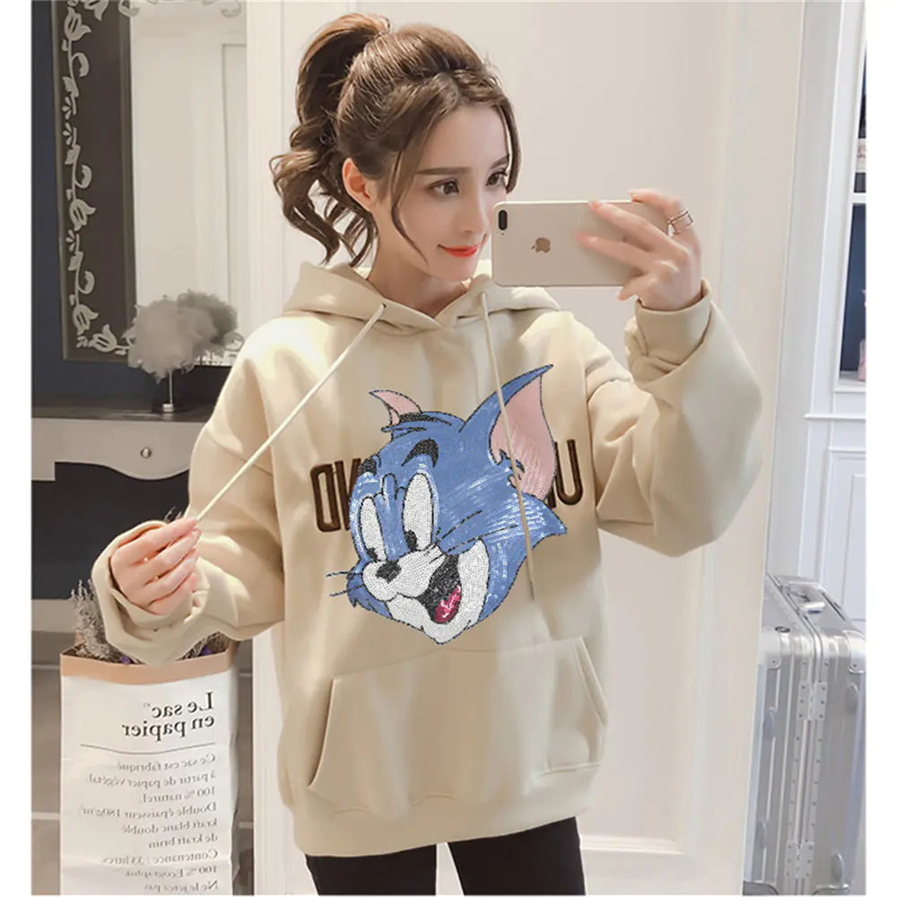 Cat and Mouse Sequin Fabric Iron-On Patch for Clothing