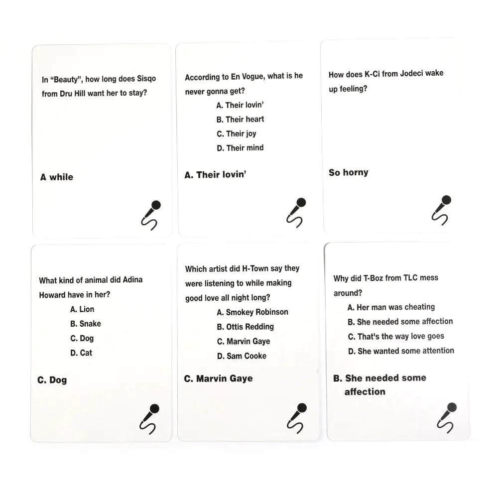 Lyrically Correct Adult Party Music Game Cards