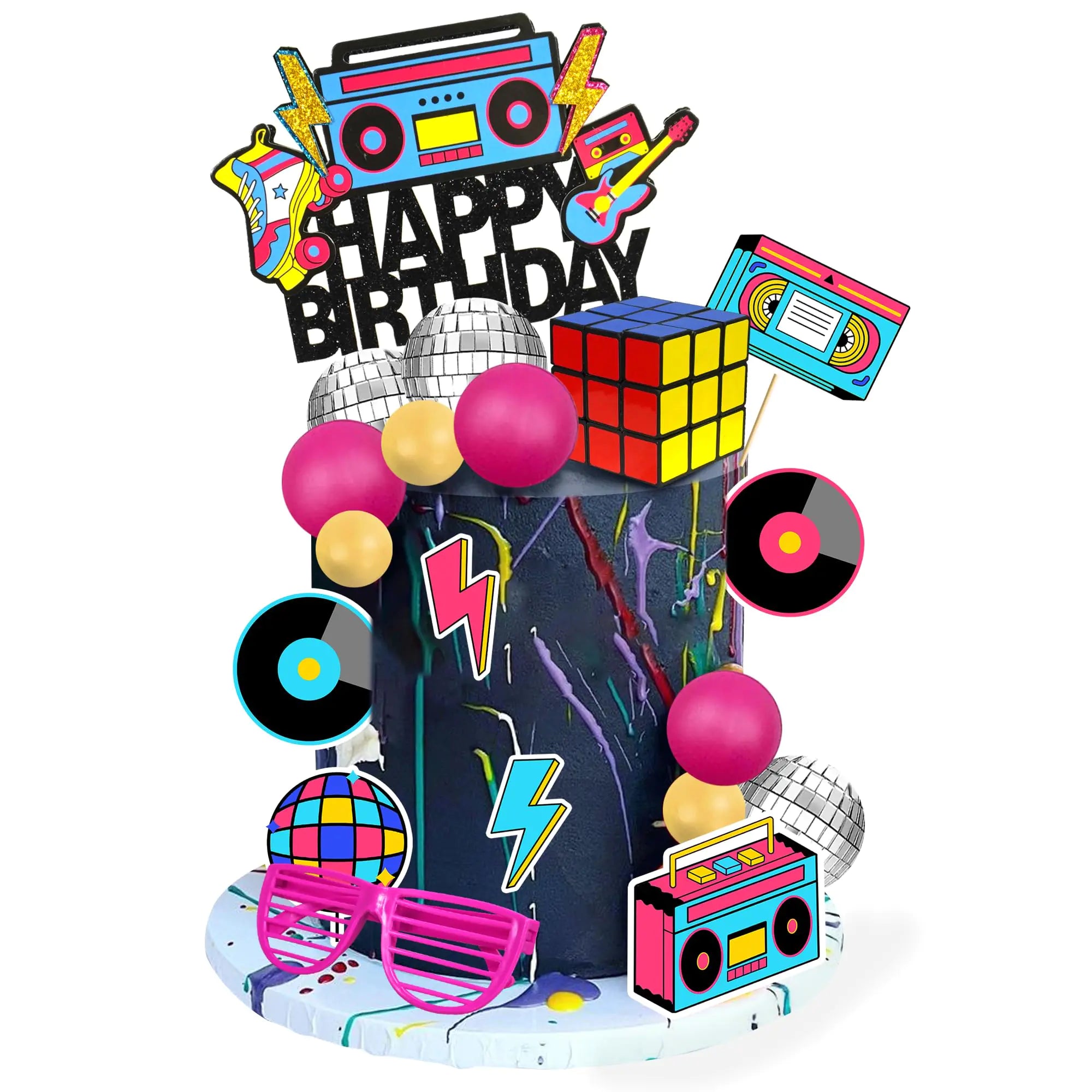 20 PCS 80s 90s Cake Toppers Retro Hip Hop Cake Decorations for Born in the 80s 90’s Decade Throwback Party Decorations Supplies (style 1)
